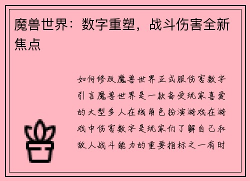 魔兽世界：数字重塑，战斗伤害全新焦点