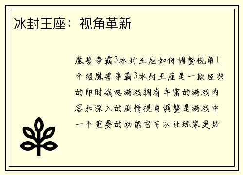 冰封王座：视角革新